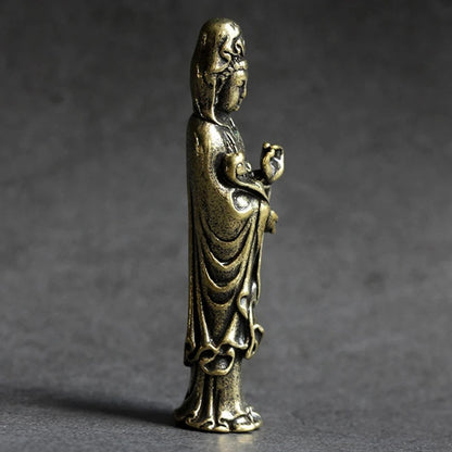 Statue de bouddha Miniature Guan Yin Bodhisattva en Bronze, pour petite décoration de paysage, articles en Bronze Antique