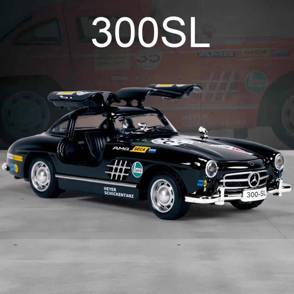 1:32 Alloy Diecast 300SL Toys Models Cars with Light Music Miniature Vintage Car Doors Opened Vehicles for Child Adult Gifts