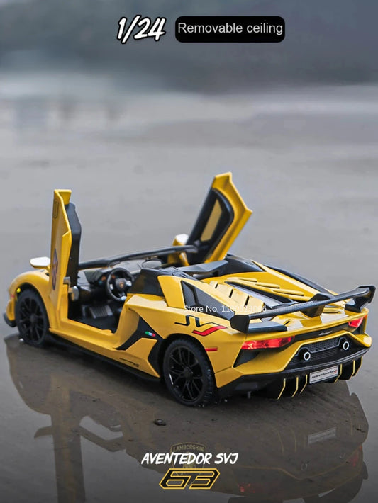 1:24 Scale SVJ63 Revuelto Models Alloy Cars Toy Model Diecast Vehicles Light Sound Super Sport Car Model for Boys Birthday Gifts