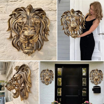 Lion Head 30X25X10cm Wall Mounted Art Sculpture Resin Crafts Club Wall Decoration Bedroom Indoor Animal Hanging Parts