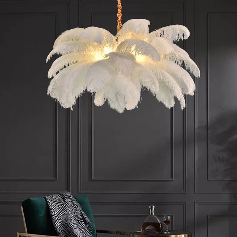 Nordic Ostrich Feather Led  Living Room Home Decor Chandelier Lamp Bedroom Indoor Lighting Hanging Light Fixture Pendant Lights