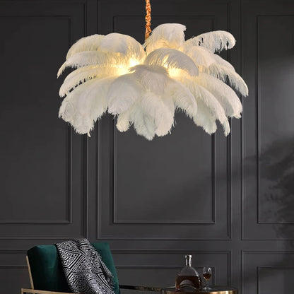 Nordic Ostrich Feather Led  Living Room Home Decor Chandelier Lamp Bedroom Indoor Lighting Hanging Light Fixture Pendant Lights