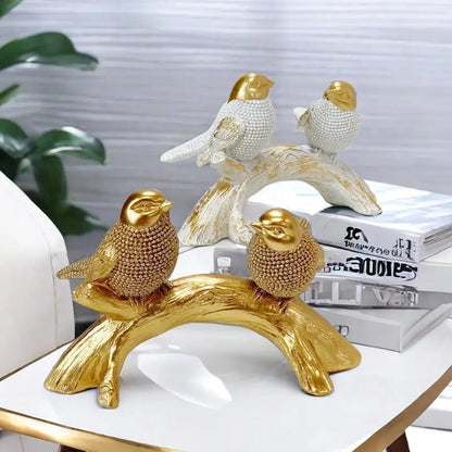 Creative Couple Bird Resin Statue on Branch Table Ornament Handcrafted Birds Figurines Sculptures Office Home Desk Decorations