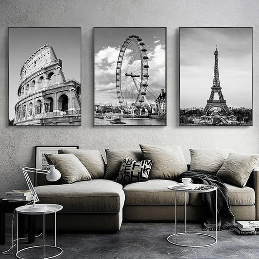 Black and White London Tower Bridge Rome New York Poster Prints Canvas Painting Wall Art HD Pictures for Living Room Home Decor