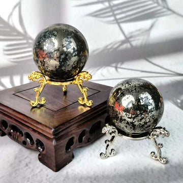 1PC Natural Pyrite Crystal Sphere Chalcopyrite Ball Healing Stone Specimen Mineral Reiki Chakra Home Room Decoration With Base