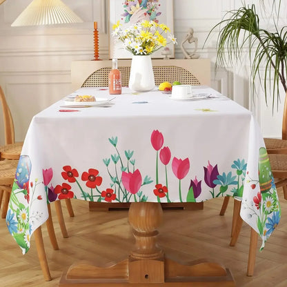 Easter Tablecloth Rectangle Table Washable Spring Table Cover Printed with Colorful Easter Eggs Bunnies Dining Table Party Decor