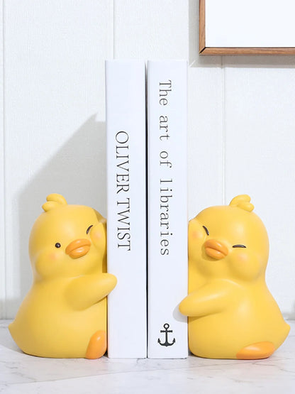 2pcs Cute Ducks Book End Figurine Home Living Decor Indoor Art Crafts Lovely Animal Statuette for Living Room Accessories Gifts