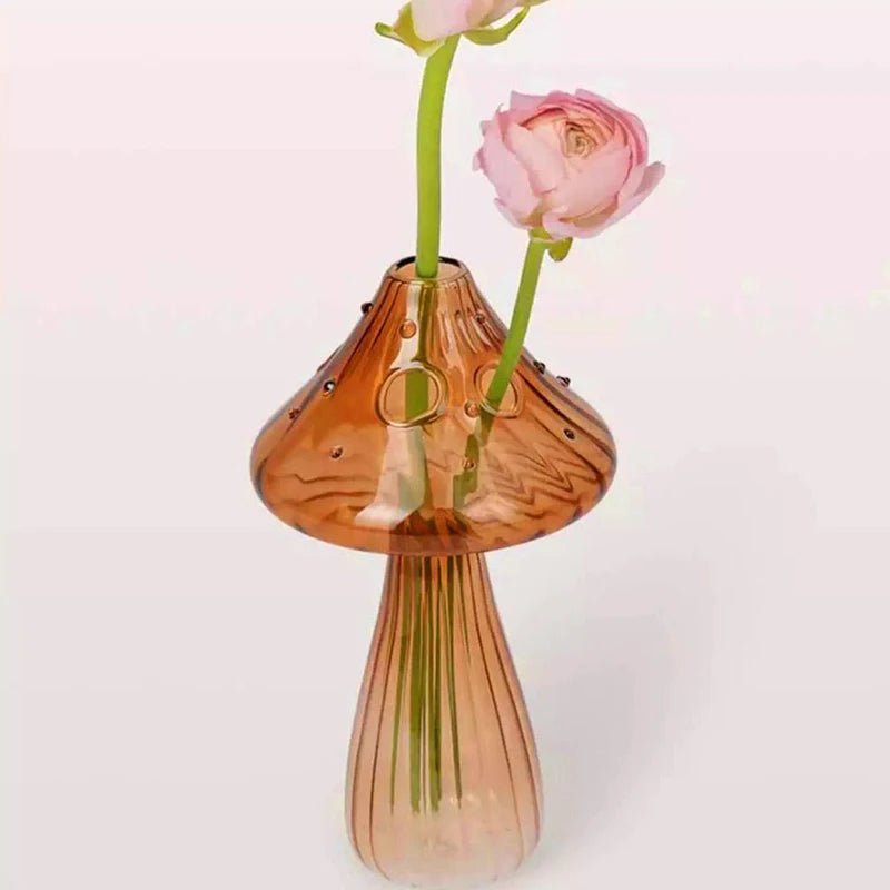 1Pcs Mushroom Glass Vase Transparent Hydroponic Flower Aromatherapy Bottle DIY Creative Table Crafts Nordic Home Decoration