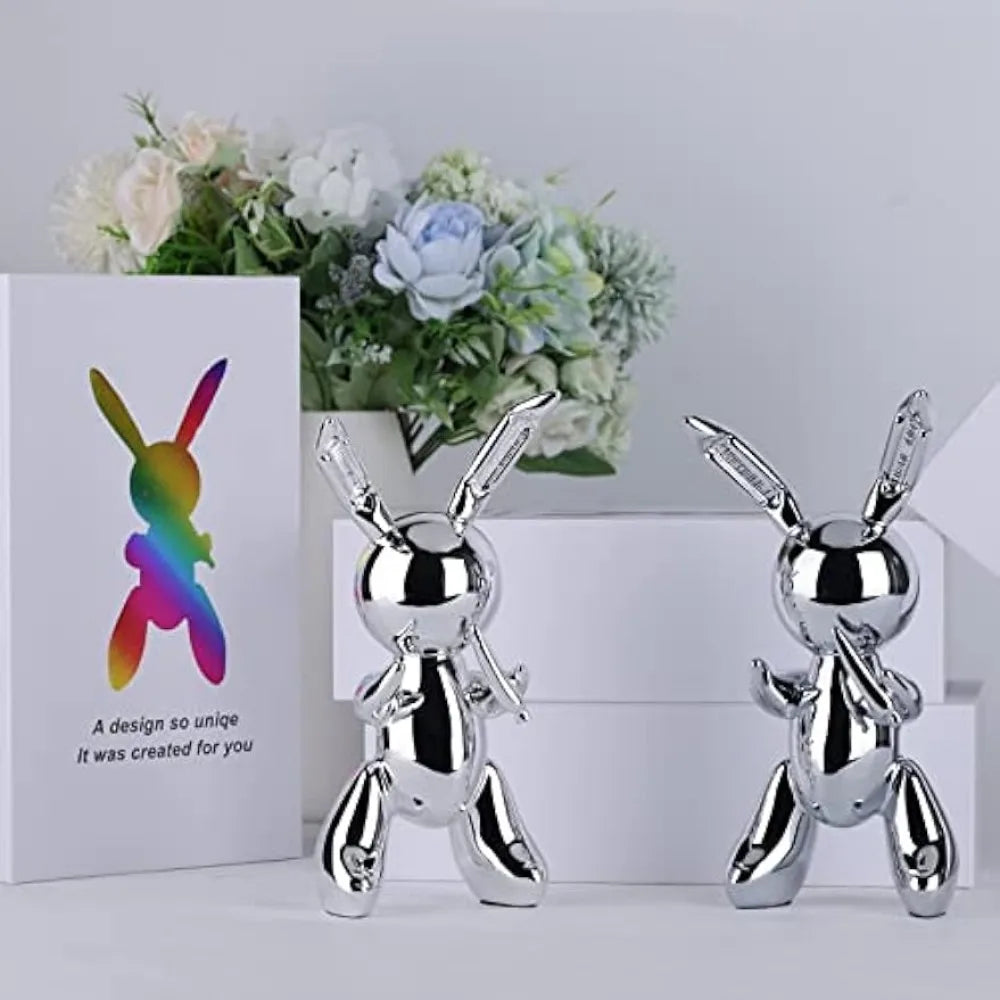 Electroplated Balloon Rabbit Sculpture Standing Rabbit Sculpture Decoration Resin Animal Sculpture Modern Decoration Rabbit