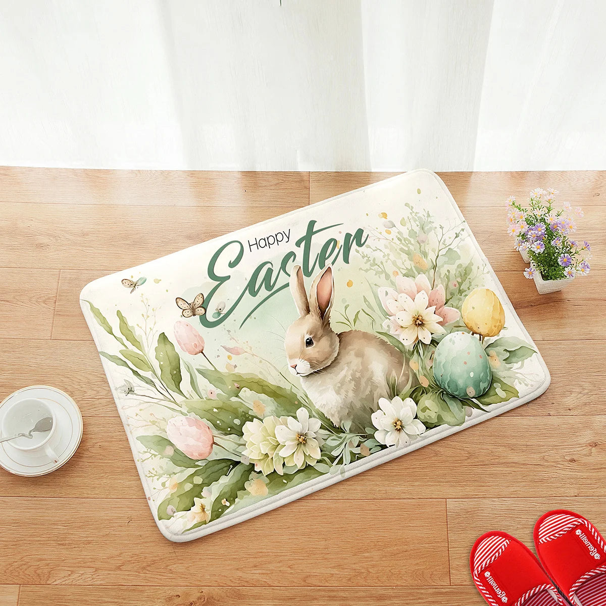 Easter Bunny Kitchen Mat Home Decor Spring Flowers Bedroom Bathroom Non-slip Floormat Balcony Hallway Toilet Entrance Door Mat