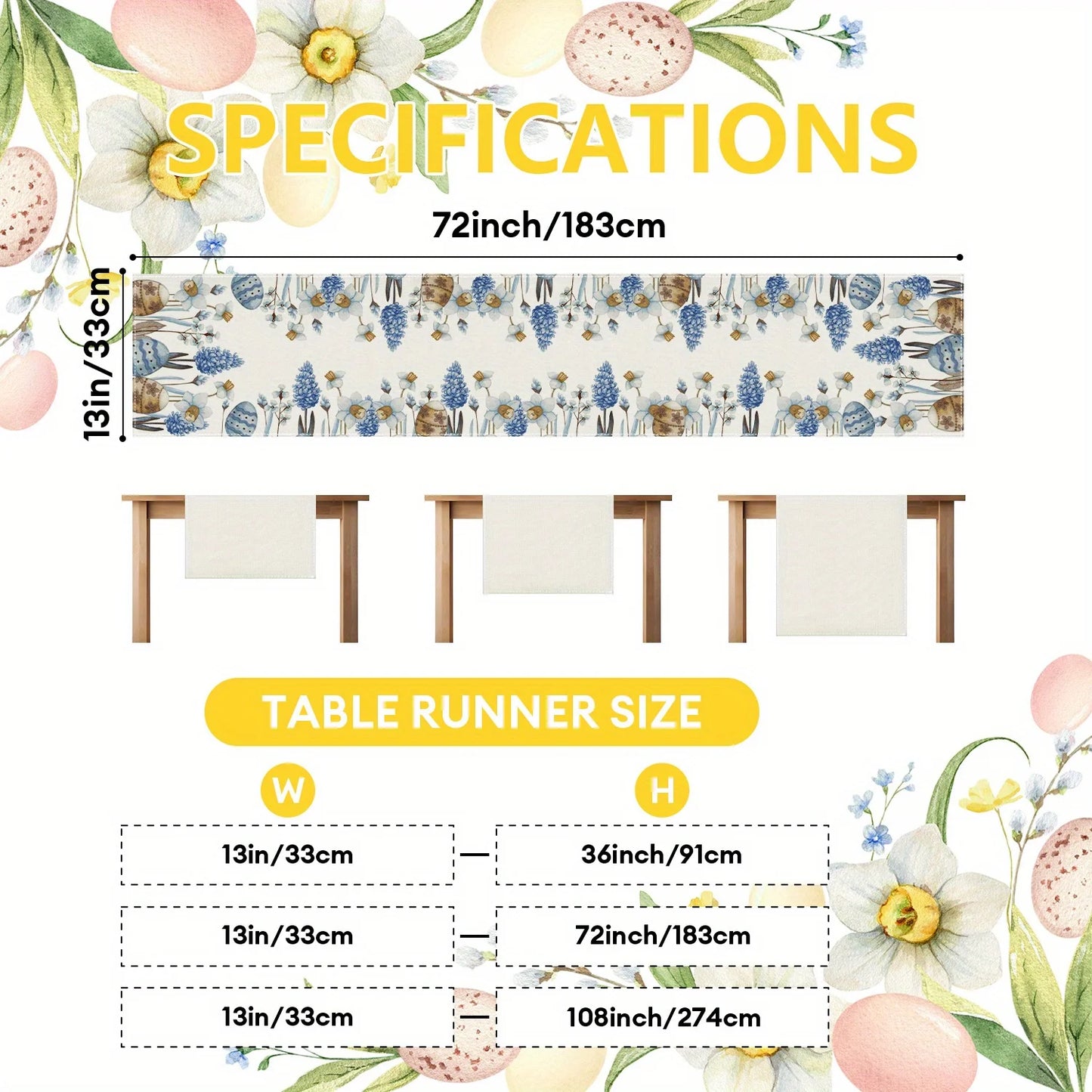 Easter Blue Eggs Flowers Linen Table Runner Easter Decorations Spring Floral Botanical Table Runners Dresser Scarf Table Decor