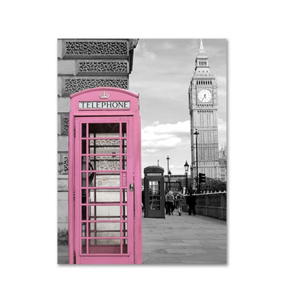 Paris Flower France City Building Posters and Prints Castle Pink and Black Wall Art Nordic Canvas Painting Pictures Room Decor