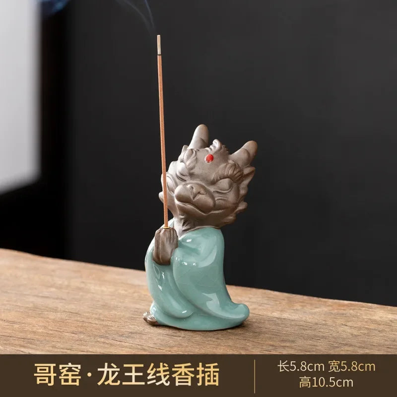 Wishing Dragon Line Incense Burner Creative Ceramic Zodiac Dragon King Incense Insertion Seat Zen Tea Ceremony Desktop Incense