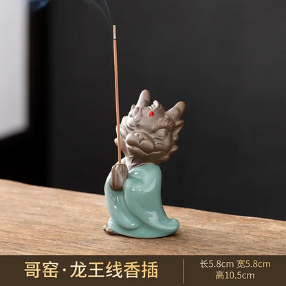 Wishing Dragon Line Incense Burner Creative Ceramic Zodiac Dragon King Incense Insertion Seat Zen Tea Ceremony Desktop Incense