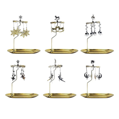 Golden Rotating Candlestick Holder Carousel Revolving Candle Tray Candle Holder for Romantic Wedding Party Bedroom Decoration