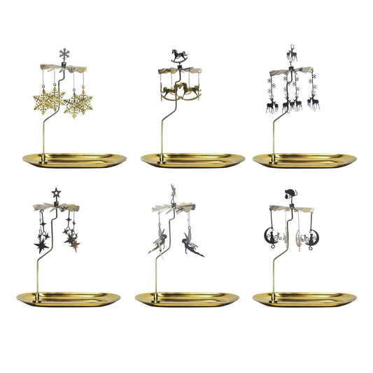 Golden Rotating Candlestick Holder Carousel Revolving Candle Tray Candle Holder for Romantic Wedding Party Bedroom Decoration