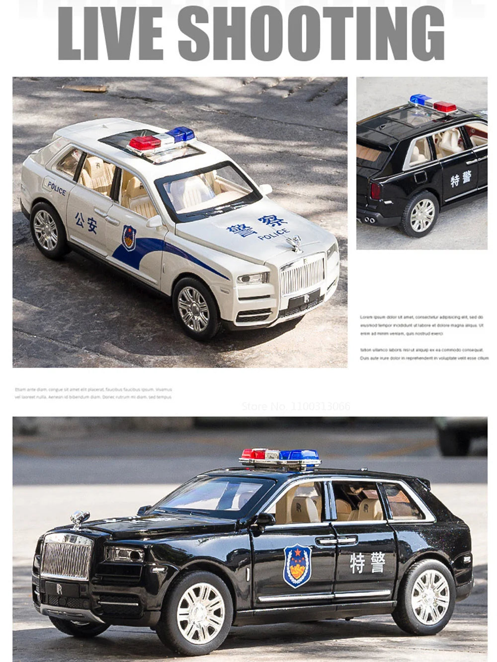1:24 Scale Rolls-Royce Cullinan Police Cars Models Toys With Light Sound Wheel Pull Back Off-road Vehicles Boys Festival Gifts