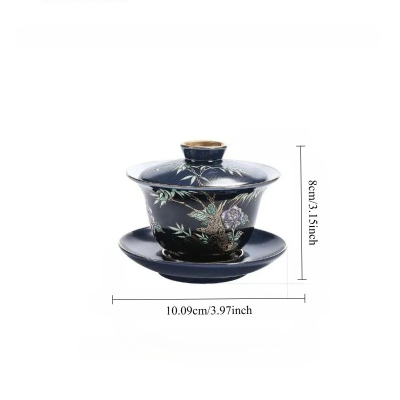 Ceramic Tea Cup with Gold Outline Chinese Kung Fu Master Cup Creative Gift Box Set of 6 Unique  Stylish Tea Drinking Accessories