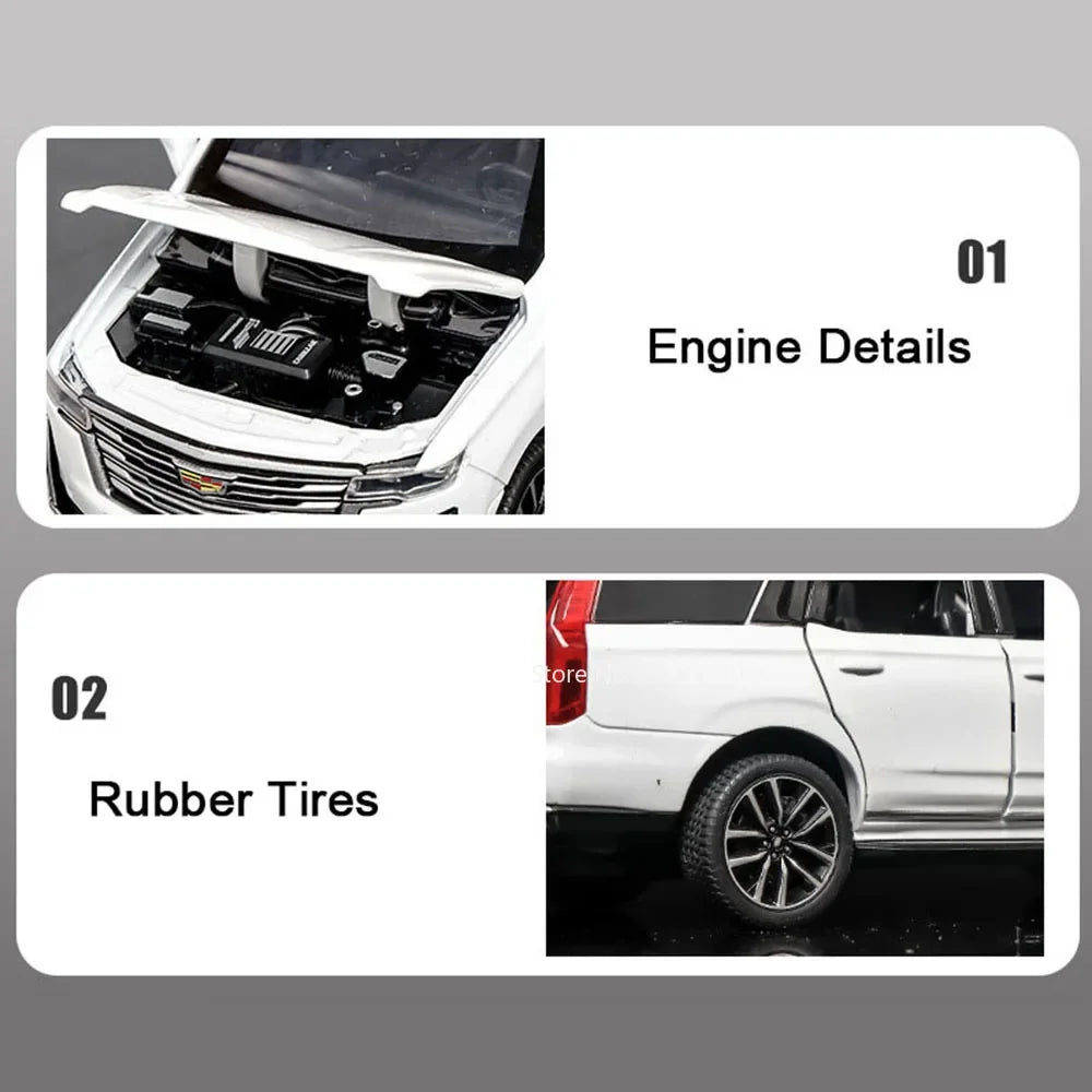 1:32 Escalade Cars Models Toys Rubber Tires Miniature Vehicles with Light Music Wheel Pull Back Toy Car for Child Adult Gifts