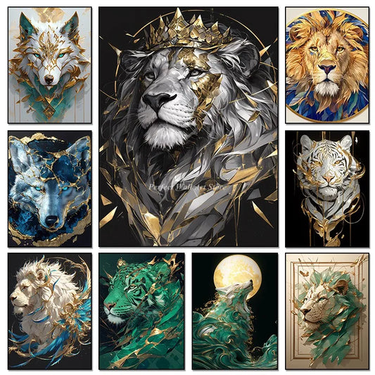 Black Gold Animals Tiger Lion Wolf HD Poster Japanese Landscape Wall Art Canvas Painting And Prints For Living Room Home Decor