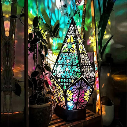 Wooden Led Projection Lamp Colorful Diamond Multipurpose Polar Star Floor Lamp Night Light Bohemian Decor Dropship