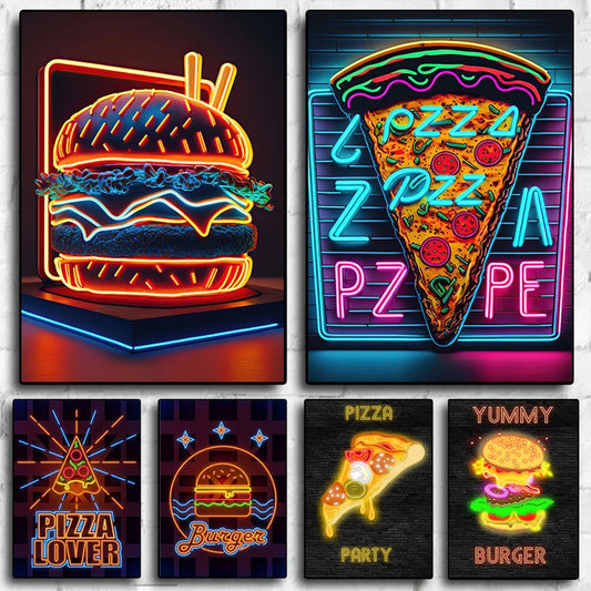 Neon Poster Pizza Burger HD Pictures Canvas Paintings And Prints Wall Art For Living Room Home Kitchen Decor Frameless Gifts