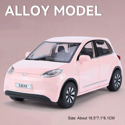 1:24 WULING Bingo MINI EV Model Alloy Diecast Cars Toy Wheel Pull Back Miniature Car with Light Sound Vehicle Toddler Kids Gifts