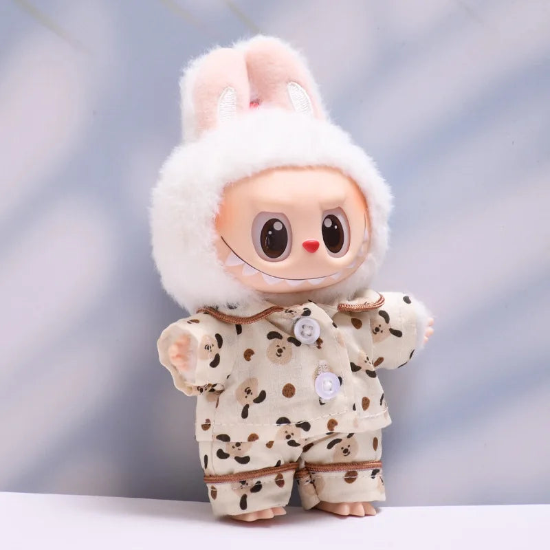 Clothing For Labubu 17cm The Monsters Doll's Clothes Outfit Accessories DIY Kid Gift Cute Dog Pajamas V1 V2 Wear Slipper Glasses