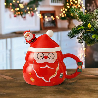 Christmas Coffee Mug with Santa Claus Figurine Novelty Juice Water Cups Reusable for Home Daily Using Birthday Gift Office
