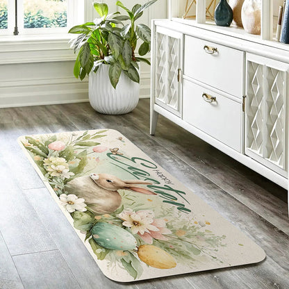 Easter Bunny Kitchen Mat Home Decor Spring Flowers Bedroom Bathroom Non-slip Floormat Balcony Hallway Toilet Entrance Door Mat