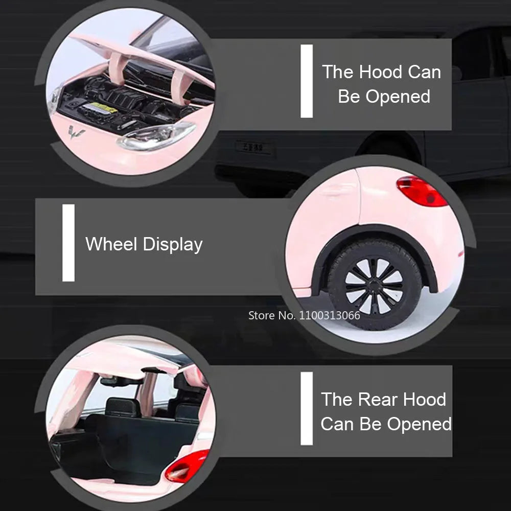 1:24 WULING Bingo MINI EV Model Alloy Diecast Cars Toy Wheel Pull Back Miniature Car with Light Sound Vehicle Toddler Kids Gifts
