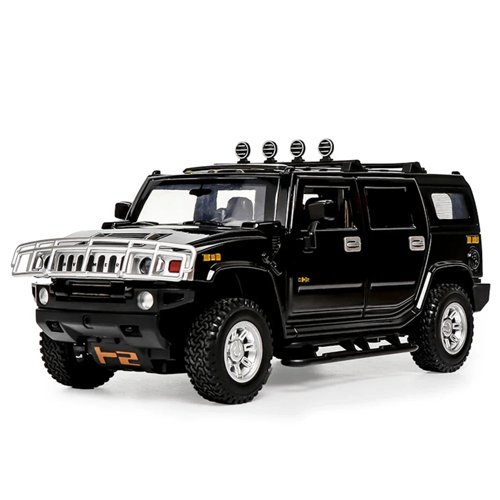 1:24 Hummer H2 Alloy Car Model Diecasts Toy Vehicles with Light and Sound Pull Back Off-road Vehicles for Child Collection Toys