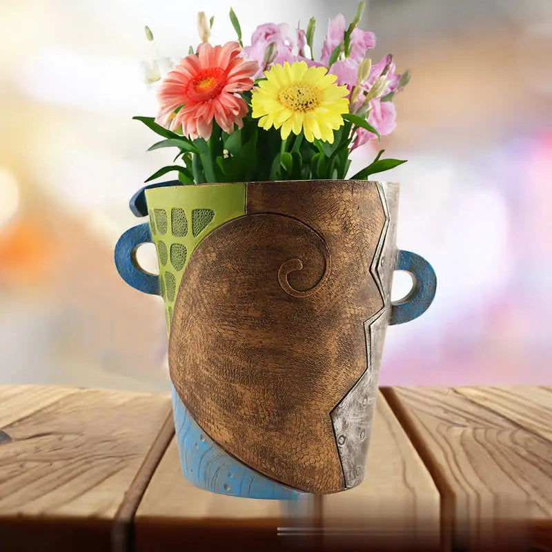 Flower Pot Vase Unique Head Creative Resin Pot Succulents Indoor Home Decor Abstract Art Vase Colorful Abstract Human Face Flowe