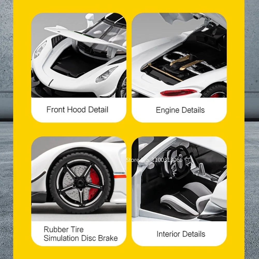 1/22 Scale Jesko Metal Toys Car Diecast Models Wheel Pull Back Vehicles 4 Doors Can Opened Sports Cars Kids Children's Day Gifts