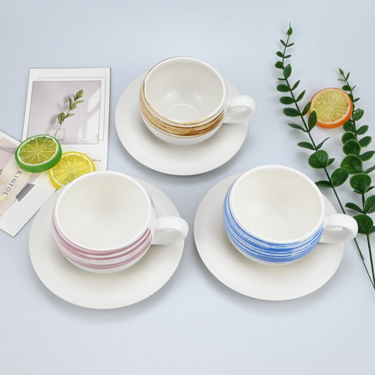 2PCS/Set High-end Coffee Cups And Saucers, High-value Ceramic Mugs, Business-style Latte Art Coffee Cups, Hand-pinched Cups