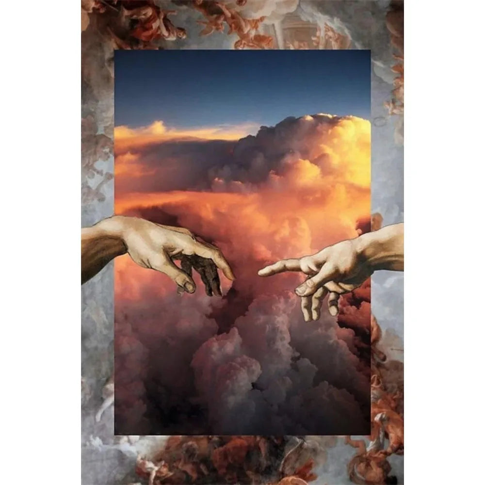 Hand of God and Adam Funny Toilet Paper Wash Room Bathroom Living Wall Art Home Decoration Retro Picture Canvas Painting Poster