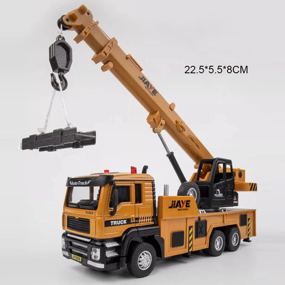 1/50 Scale Alloy Diecast Crane Cars Models Toy with Light and Music Wheel Pull Back Engineering Vehicles Boys Educational Toys