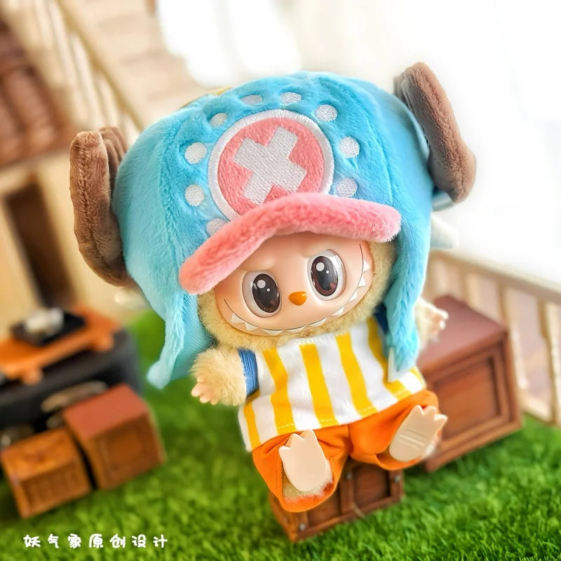 Hot Sale 17cm Lafufu Clothes Cartoon Chopper Hat Backpack Luffy Straw 4-Pcs Set Mini Doll Clothing Fashion Doll Accessories Gift