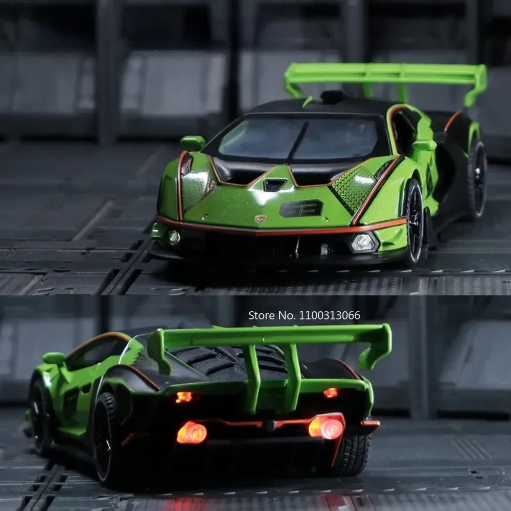 1:32 Scale Lambor SCV12 Alloy Car Toy Metal Diecast Model Vehicle with Light Sound Pull Back Function Sport Car for Boy Gifts