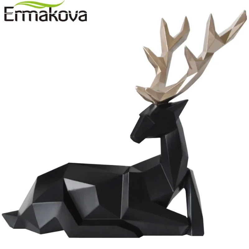 ERMAKOVA Modern Geometric Couple Deer Statue Sculpture Desktop Ornaments Figurine Decoration for Wine Cabinet Cafes TV Showcases