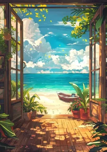 Blue Cabin Beach Forest Canvas Painting  Sea Summer Beach Bar Anime Wall Art HD Print Poster for Living Room  Modern Home Decor