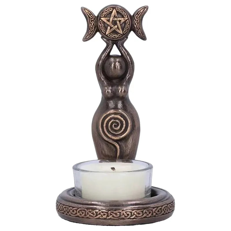 1PC 2023 New Triple Goddess Tea Light Statue of God Candlestick Scented Resin Craft Ornaments Home Décor