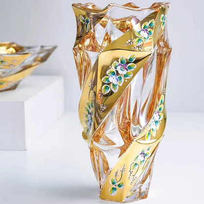 European style Crystal Glass Vase Gold Painted Enamel European Style Decoration Housewarming Gift Home Furnishing decoration