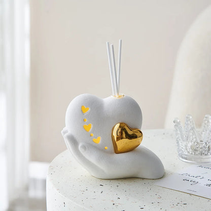 Statue de cœur en céramique, accessoires de décoration nordique pour salon, conteneur d'aromathérapie, ornements lumineux en céramique, cadeau