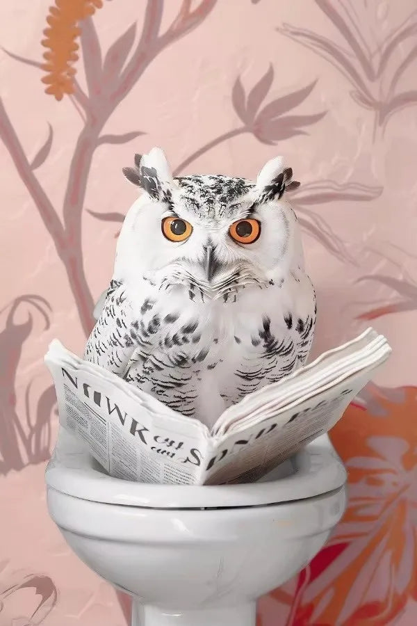 Funny Toilet Animals Black Cat Dog Flamingo Bear Tiger Reading Newspaper Poster Canvas Painting Wall Art Pictures Bathroom Decor