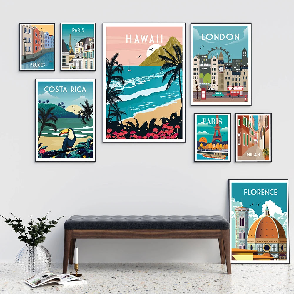 Modern Wall Art Travel City Scenery France Paris Florence Hawaii Milan Canvas Poster Print Home Bedroom Living Room Decoration