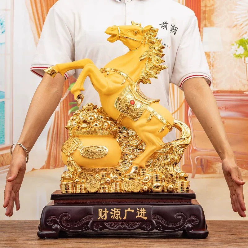 Gold Horse Home Decor Resin Crafts Porcelain Animal Figurines Wedding Decoration Lovers Gift L2544
