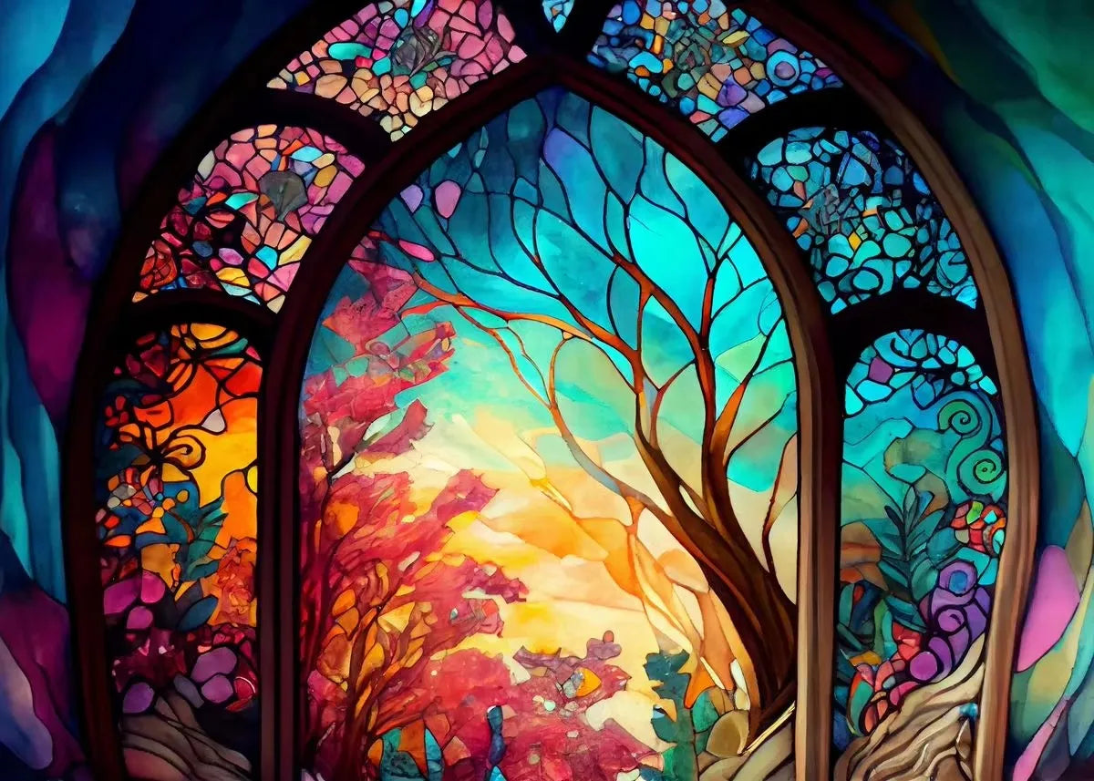 Modern Stained Glass Scenery Canvas Prints Wall Art Painting Nordic Posters Pictures Home Decor Mural For Living Room Unframed