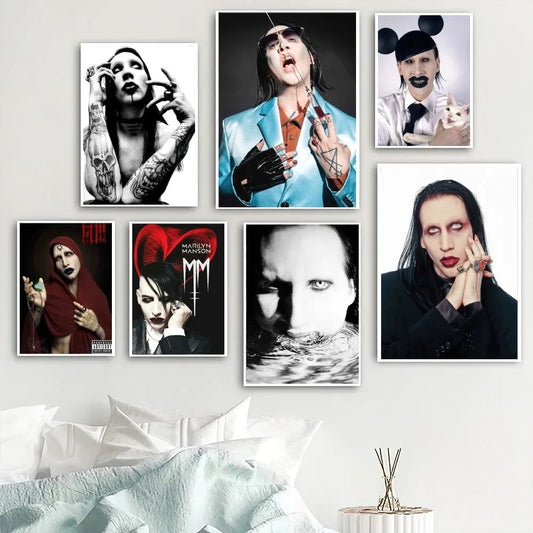 M-Marilyn Manson Singer Poster Home Room Decor Livingroom Bedroom Aesthetic Art Wall Painting Stickers