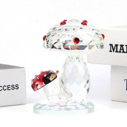 Crystal Ladybug Mushroom Figurine Art Glass Animal decoration Paperweight Home Decor Ornament Collectible Gift Birthday Gifts